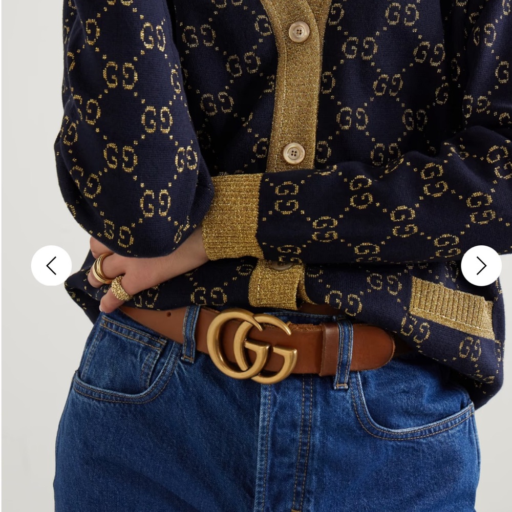 Gucci GG Marmont Brown Leather Double G Belt Size 85 - Picture 2 of 4